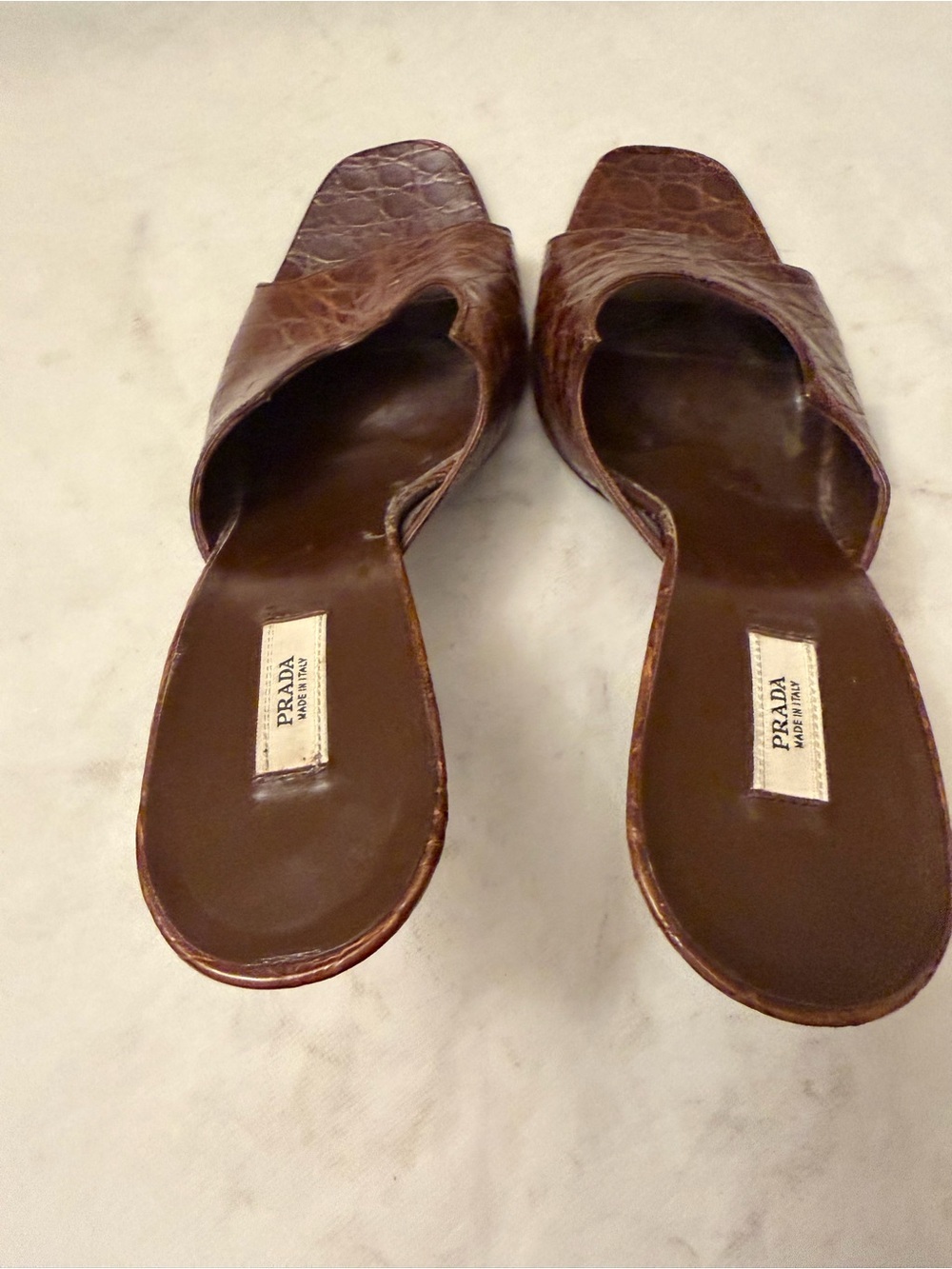 Prada Brown Croc-Embossed Open-Toe Mule Slides, pre-owned, SZ8.5 - Picture 2 of 16